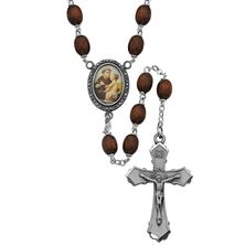 ST. ANTHONY BROWN WOOD BEAD ROSARY